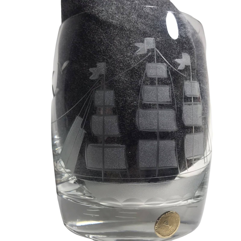 Czech Cut Crystal Schooner Ship Barware Glass Romania